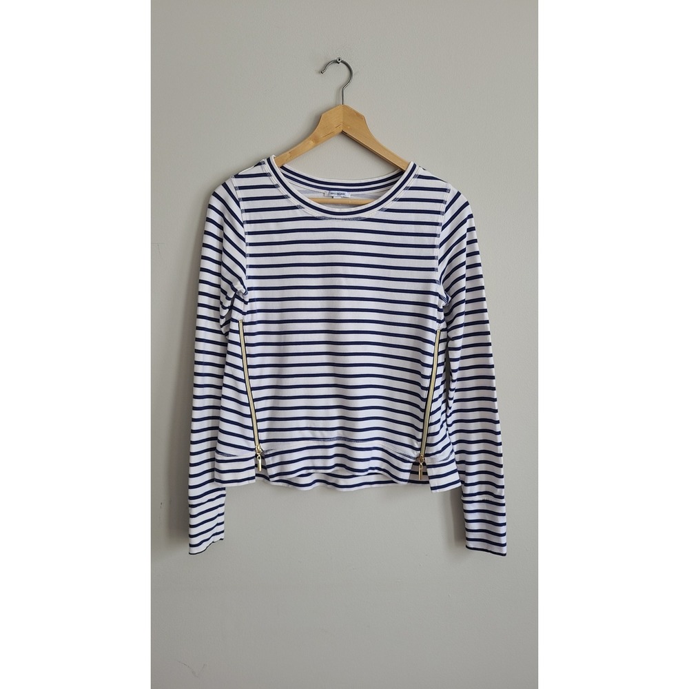 Stella‎ & Dot Navy White Striped Long Sleeve Side Zip Top Small Gold Zippers